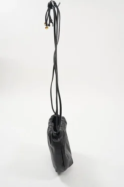 The Mini Bulb Gathered Black Leather Shoulder Bag