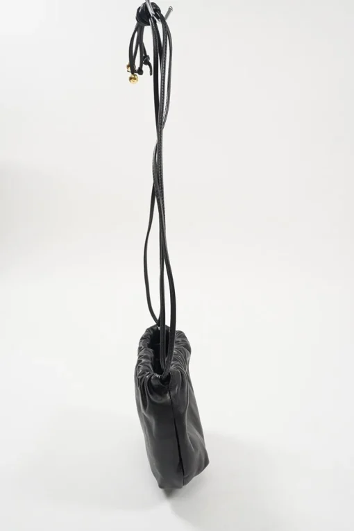 The Mini Bulb Gathered Black Leather Shoulder Bag
