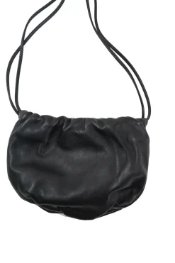 The Mini Bulb Gathered Black Leather Shoulder Bag
