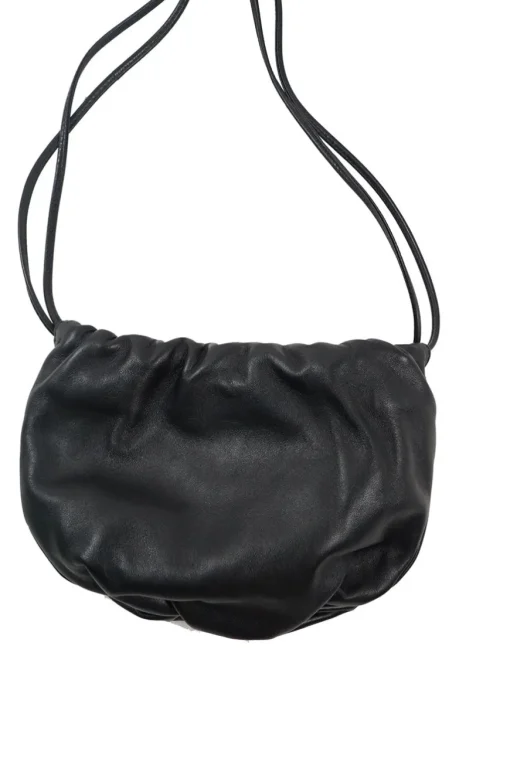 The Mini Bulb Gathered Black Leather Shoulder Bag