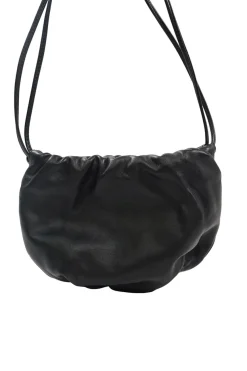 The Mini Bulb Gathered Black Leather Shoulder Bag