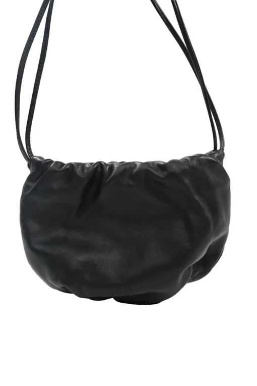 The Mini Bulb Gathered Black Leather Shoulder Bag