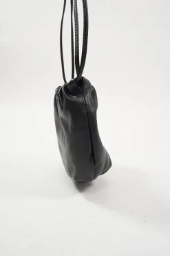 The Mini Bulb Gathered Black Leather Shoulder Bag