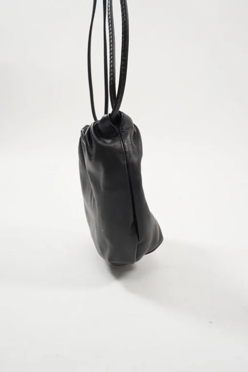 The Mini Bulb Gathered Black Leather Shoulder Bag
