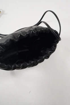 The Mini Bulb Gathered Black Leather Shoulder Bag
