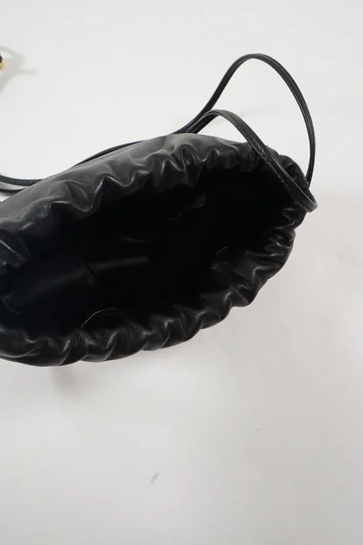 The Mini Bulb Gathered Black Leather Shoulder Bag