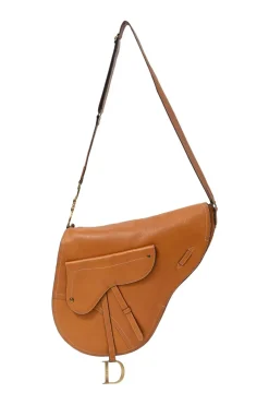 Tobacco grained calfskin leather Baudrier saddle bag
