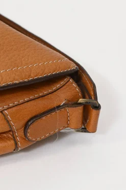 Tobacco grained calfskin leather Baudrier saddle bag