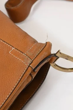 Tobacco grained calfskin leather Baudrier saddle bag