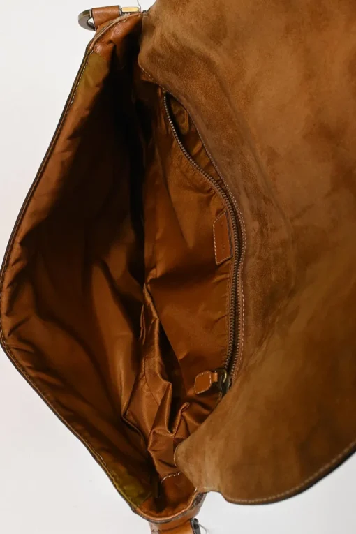 Tobacco grained calfskin leather Baudrier saddle bag