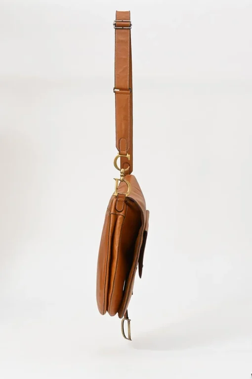 Tobacco grained calfskin leather Baudrier saddle bag