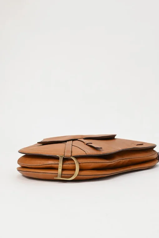 Tobacco grained calfskin leather Baudrier saddle bag