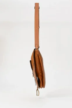 Tobacco grained calfskin leather Baudrier saddle bag
