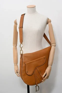 Tobacco grained calfskin leather Baudrier saddle bag