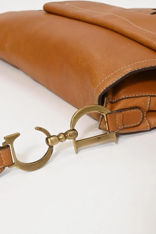 Tobacco grained calfskin leather Baudrier saddle bag