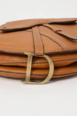 Tobacco grained calfskin leather Baudrier saddle bag