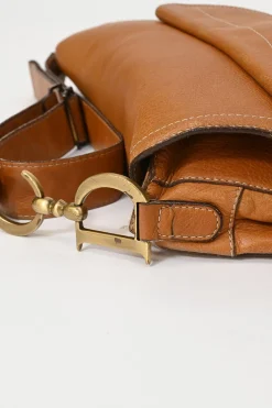 Tobacco grained calfskin leather Baudrier saddle bag
