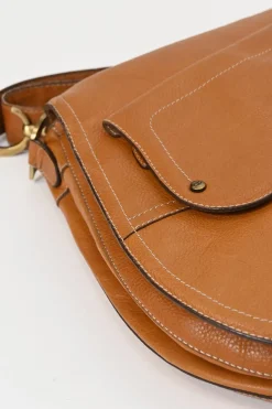 Tobacco grained calfskin leather Baudrier saddle bag