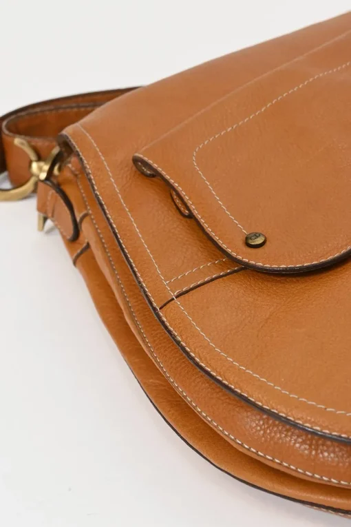 Tobacco grained calfskin leather Baudrier saddle bag
