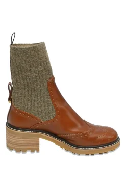 Tobacco leather and rubber Franne half sock lug sole ankle boots