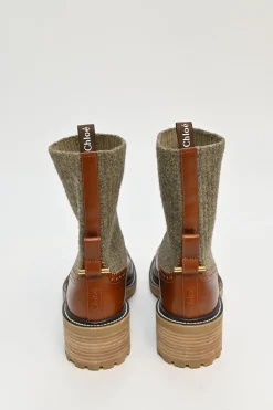 Tobacco leather and rubber Franne half sock lug sole ankle boots
