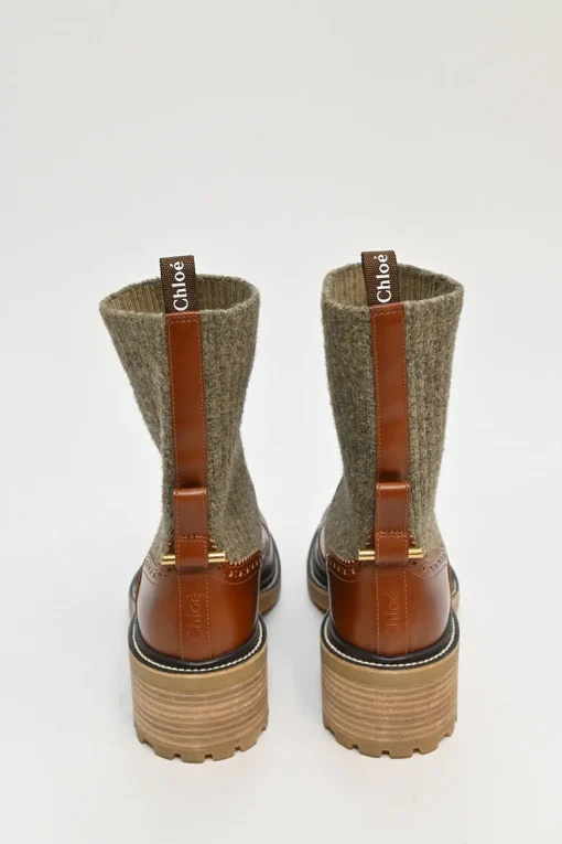Tobacco leather and rubber Franne half sock lug sole ankle boots