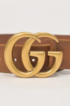 Tobacco leather GG Marmont buckle belt