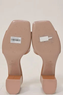 Tobacco leather VLogo cutout block heel slide sandals