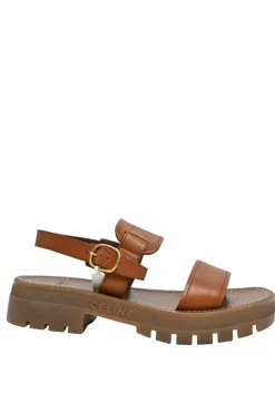 Tobacco vegetable-tanned calfskin and rubber Clea Triomphe slingback sandals with buckle fastening