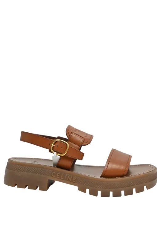 Tobacco vegetable-tanned calfskin and rubber Clea Triomphe slingback sandals with buckle fastening