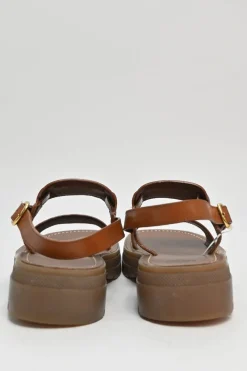 Tobacco vegetable-tanned calfskin and rubber Clea Triomphe slingback sandals with buckle fastening