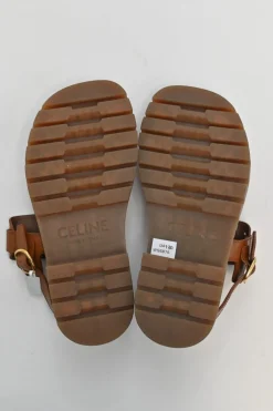 Tobacco vegetable-tanned calfskin and rubber Clea Triomphe slingback sandals with buckle fastening