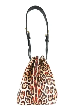 Tom Ford calf hair on leopard print black leather shoulder bag with gold tone metal hardware