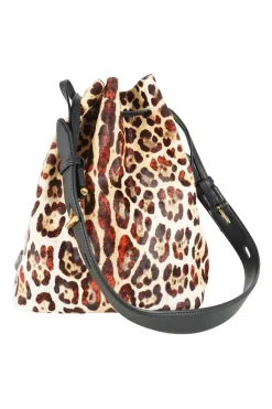 Tom Ford calf hair on leopard print black leather shoulder bag with gold tone metal hardware