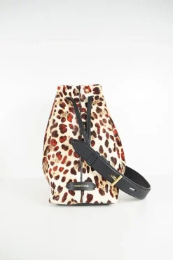 Tom Ford calf hair on leopard print black leather shoulder bag with gold tone metal hardware