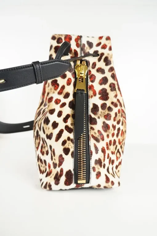Tom Ford calf hair on leopard print black leather shoulder bag with gold tone metal hardware