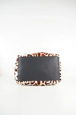 Tom Ford calf hair on leopard print black leather shoulder bag with gold tone metal hardware