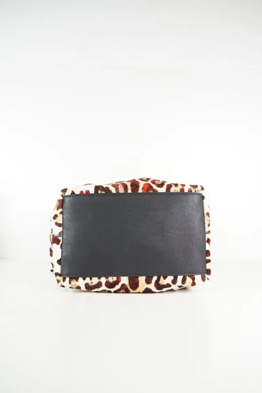 Tom Ford calf hair on leopard print black leather shoulder bag with gold tone metal hardware