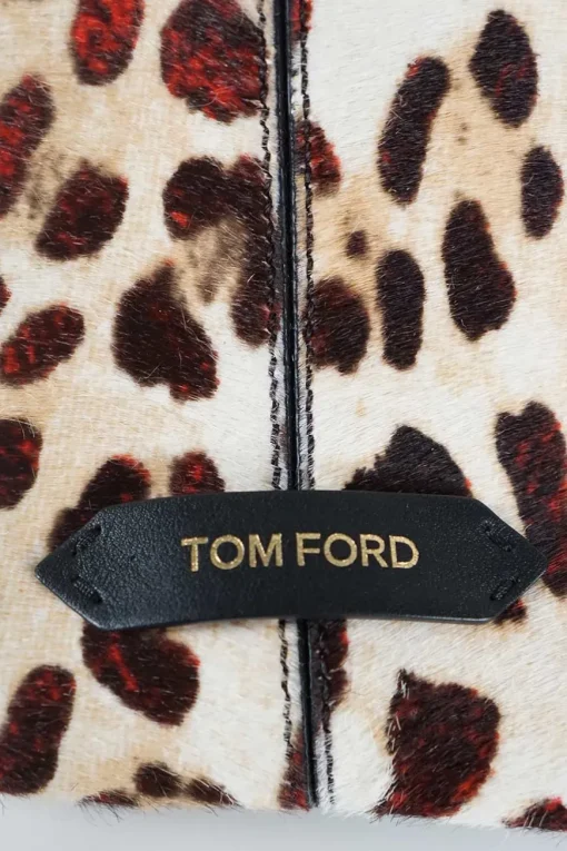 Tom Ford calf hair on leopard print black leather shoulder bag with gold tone metal hardware