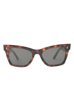 Tortoiseshell acetate and tinted polycarbonate square cat eye sunglasses