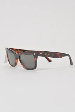 Tortoiseshell acetate and tinted polycarbonate square cat eye sunglasses