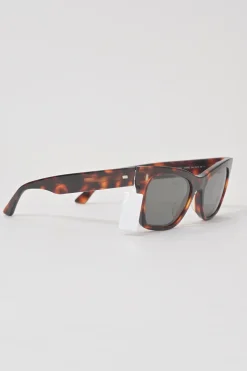 Tortoiseshell acetate and tinted polycarbonate square cat eye sunglasses
