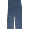 True indigo cotton denim high-rise straight-leg jeans with stacked waistband