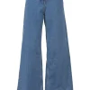 True indigo cotton denim low-rise bell-bottom flared jeans