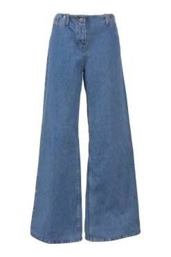 True indigo cotton denim low-rise bell-bottom flared jeans