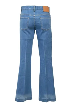 True indigo cotton-blend denim pull-on low-rise flared jeans featuring side seam webbing detail