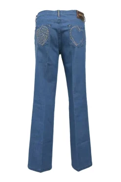 True indigo crystal-embellished cotton-blend denim low-rise boot cut jeans with belt loop heart charm