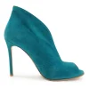 Turquoise suede and leather open-toe ankle booties