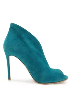 Turquoise suede and leather open-toe ankle booties