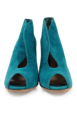 Turquoise suede and leather open-toe ankle booties